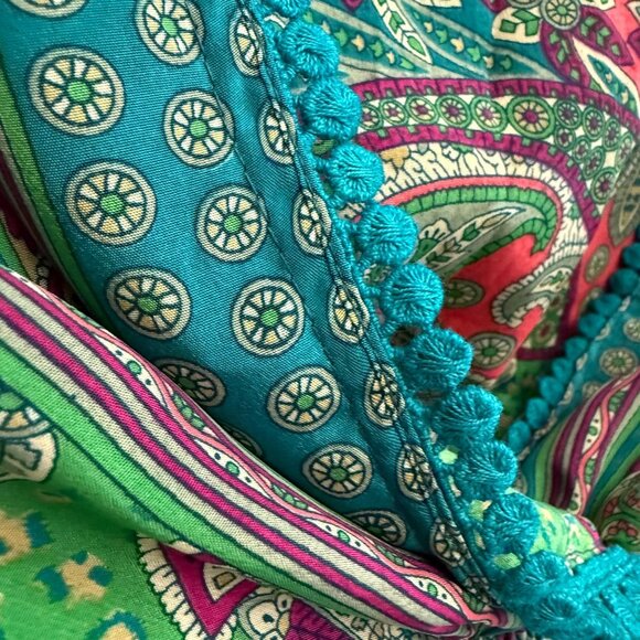 Pom Pom Lace Wrap Paisley Print Cropped Blouse Top Women's Multicolor Hippie - Picture 2 of 6